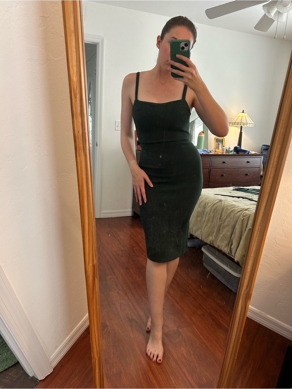 Lulu’s Dark Green Sheath Dress with Straps